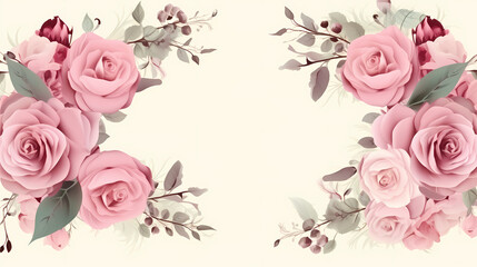 Pink rose flower composition background, decorative flower background pattern, floral border background