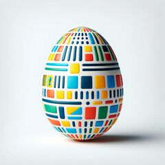 single Easter egg decorated in a colorful Scandinavian style, Colorful easter egg on white background. 3D illustration.