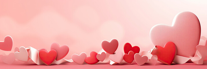 Group of Paper Hearts on Pink Background