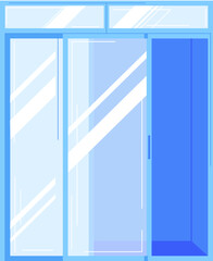 Modern blue double sliding glass door, contemporary interior element. Office or home patio exit vector illustration.