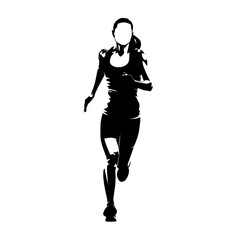 Fototapeta na wymiar Running woman, isolated vector silhouette, front view