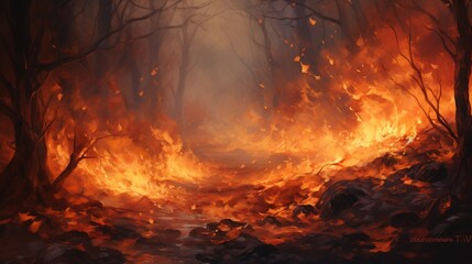 Controlled flames consume dry leaves, leaving behind a fleeting, fiery spectacle.