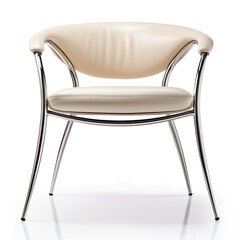 White Chair With Chrome Legs and Beige Seat