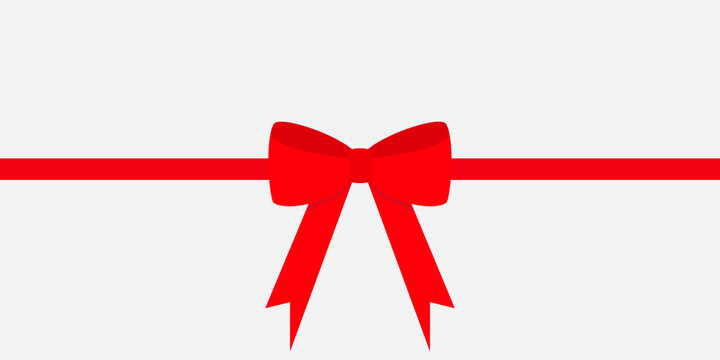 Christmas red bow icon. Big ribbon line. Satin ribbons. Decoration element for giftbox present. Greeting card template. New Year, Merry Christmas sign symbol. White background. Isolated. Flat design.