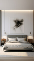 Spacious Bedroom With King-Sized Bed and Wall Painting