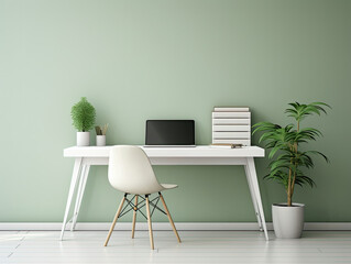 White Desk With Laptop and Potted Plant | Workstation With Technology and Natural Elements