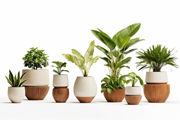 Transparent PNG available collection Set of different styles of retro vantage and modern vase and interior plants pots furniture cutouts isolated on transparent  - obrazy, fototapety, plakaty