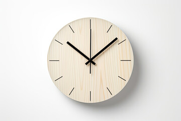 Wooden Clock With Black Hands on White Wall