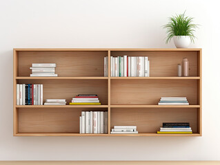Bookshelf With Books and Potted Plant