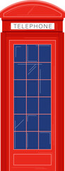 Obraz premium Red traditional British telephone box on white backdrop. Classic English phone booth, London symbol vector illustration.