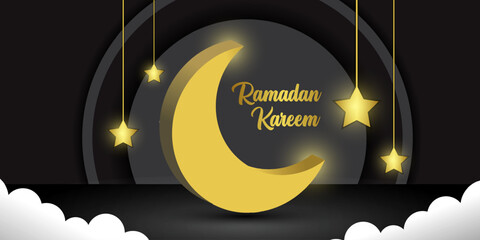 Ramadan Kareem background with 3D moon shape