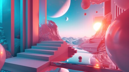Surreal 3d render scene abstract background wallpaper ai generated