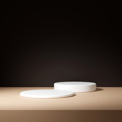 Luxury podium presentation on 3d product display background with abstract brown backdrop. pedestal showcase premium stage studio cosmetic template.