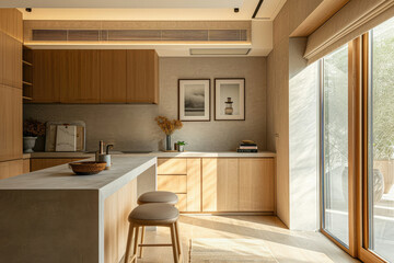 Kitchen Design With Counter, Stools, and Window