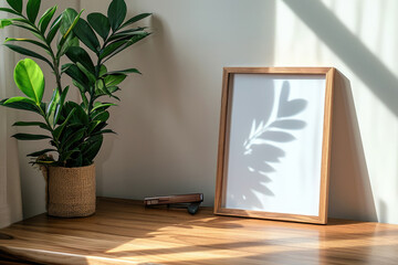 Picture Frame and Potted Plant on Table