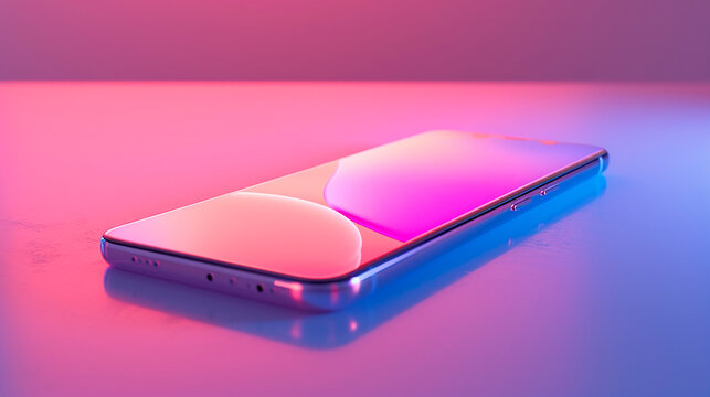 Smartphone Moderno en Fondo Bicolor P&uacute;rpura y Rosa