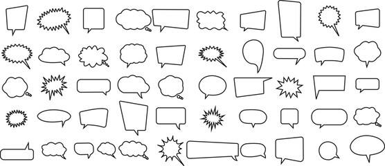 Set of Talk bubble speech icons. Blank empty bubble vectors illustrations designs elements. Chat on line symbols template editable stock. Dialogue balloon sticker silhouette on transparent background.