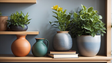 Plant in a vase, plant based bookshelf