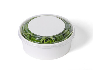 Takeaway food container round box mockup with vegetable