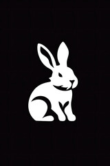 White Rabbit Sitting on Black Background