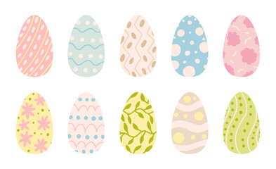 Easter eggs with ornament set. Vector Happy Easter eggs flat style set 