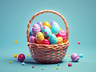 Fototapeta na wymiar Basket Filled With Multicolored Easter Eggs for Festive Celebrations