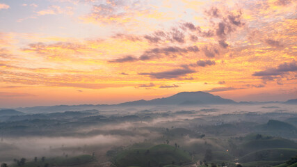 Sunrise on Long Coc tea hill, Phu Tho province, Vietnam.