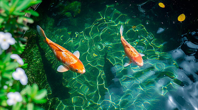 Serenidad Acu&aacute;tica: Estanque Japon&eacute;s con Peces Koi Naranjas