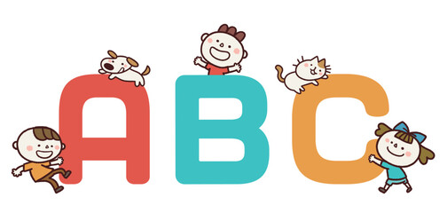 ABCとかわいい子どもたちのイラスト