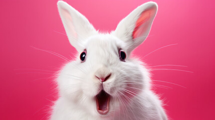 A white rabbit against a vibrant pink backdrop exudes whimsy and joy, perfectly capturing the essence of Easter