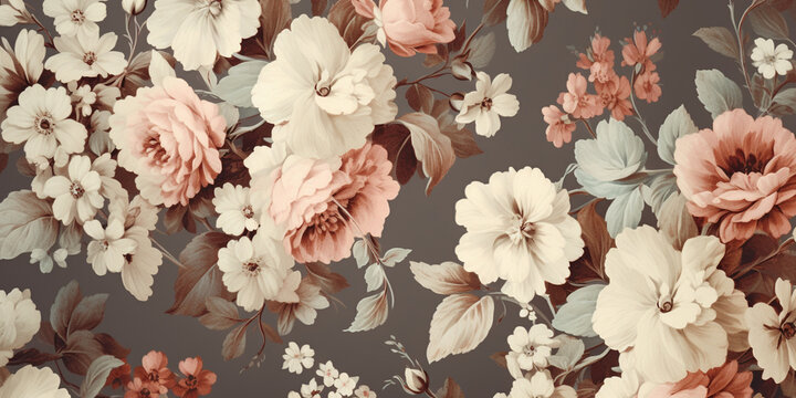 Vintage wallpaper with flowers high quality nature flowers gardens, Watercolor seamless pattern with autumn flowers and foliage, 

