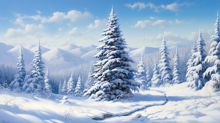 Snowy landscape with abstract trees