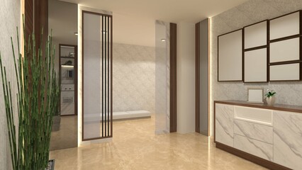 Minimalist Wall Partition  Design for Interior Corridor and Living Room