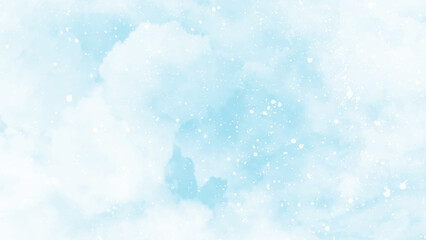 Abstract blue winter watercolor background. Sky pattern with snow. Light blue watercolour paper texture background. Vector water color design illustration