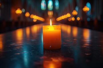 On All Saints' Day, a religious occasion, candles are lit at the cathedral. Generative Ai.