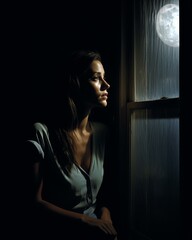 Beautiful woman standing by window