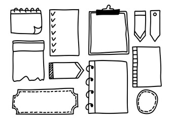 Hand drawn doodle empty notepaper for messages set, frame collection