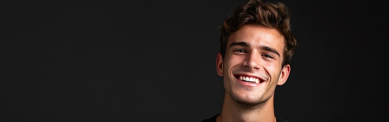 Obraz premium Handsome young smiling man black background