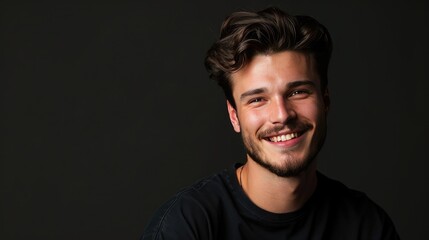 Obraz premium Handsome young smiling man black background