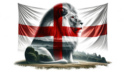 England flag and lion. emblem animal of England.