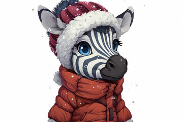 cartoon zebra wearing winter clothes