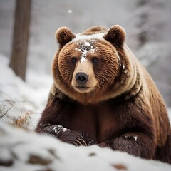 Brown bear in snow