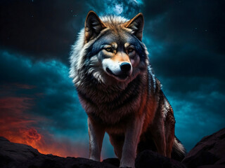 Portrait of big scary wolf howling on moon at night, animals and wildlife wallpaper, background