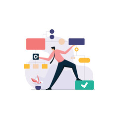 Businessman with business process and workflow automation, Operations management, Quality performance