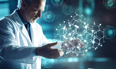 Doctor diagnose and checking brain testing result with computer and AI, robotic on virtual interface in laboratory, innovative technology in science and medicine.