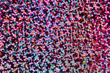 macro photo of cool pink rainbow holographic dot foil material, colorful hologram surface, glitter pixel pattern background. - obrazy, fototapety, plakaty