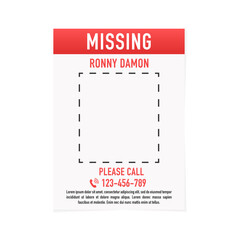 Social Media Post Template for Missing Person Search. Flyer Person Search. Man lost banner design. Vector illustration