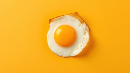 Fried egg isolated on yellow background. Top view