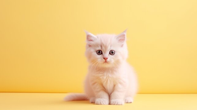 Portrait isolated cat on yellow color background