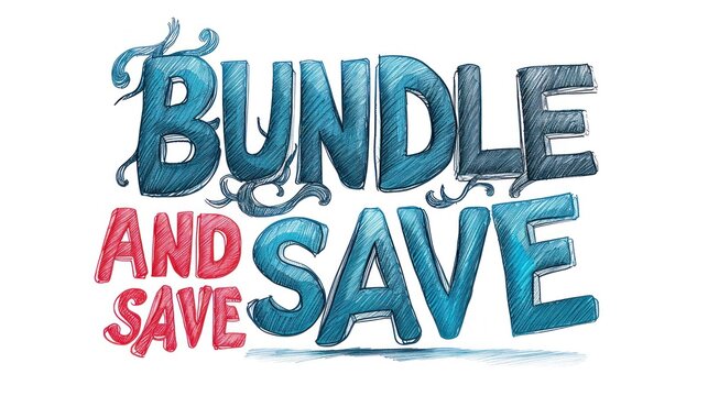 A drawing of a bundle and save sign with blue ink, AI